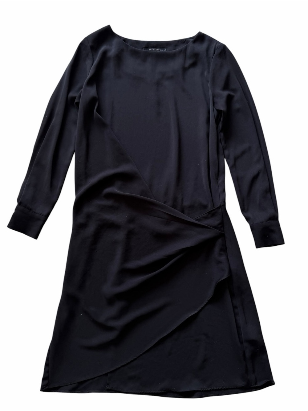 All Saints Japanese Cloth Black Arie Draped Long Sleeve Asymmetric Dress Size 0
